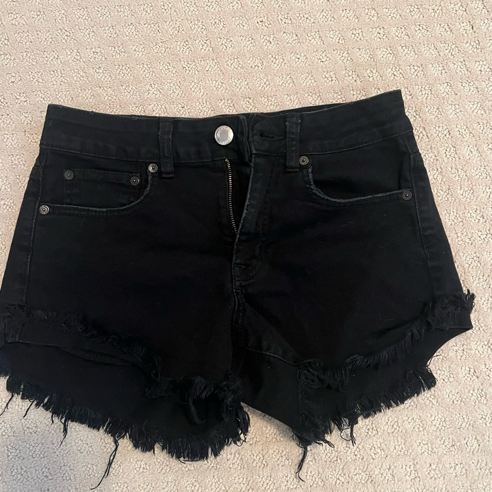 American Eagle Outfitters Black Frayed Jean Shorts